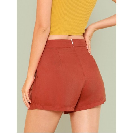 Zip Side Pleated Detail Shorts