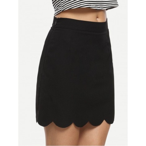 Scalloped Hem A-line Skirt