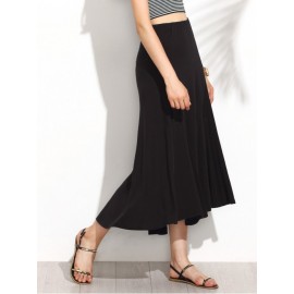 Elastic Waist Dip Hem Pleated Skirt