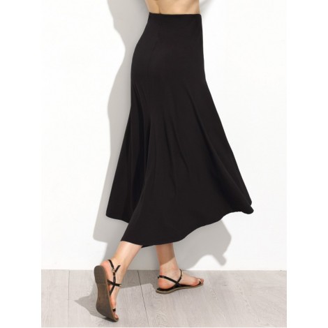 Elastic Waist Dip Hem Pleated Skirt