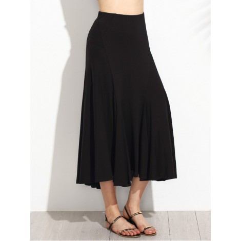 Elastic Waist Dip Hem Pleated Skirt