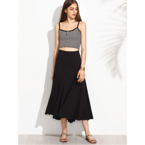 Elastic Waist Dip Hem Pleated Skirt