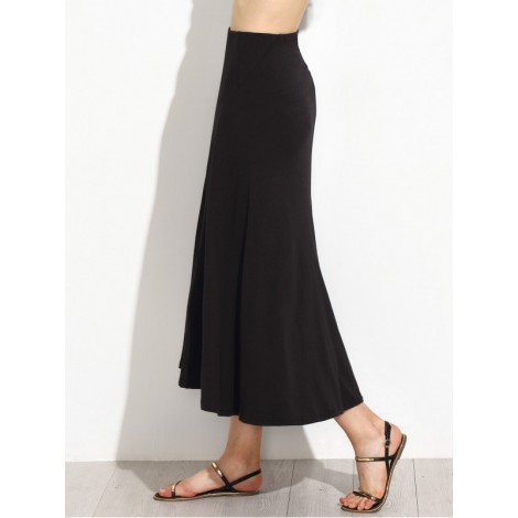 Elastic Waist Dip Hem Pleated Skirt