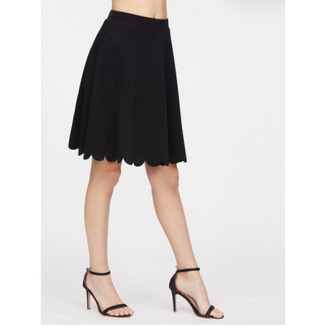 Elastic Waist Scallop Hem Textured Skirt