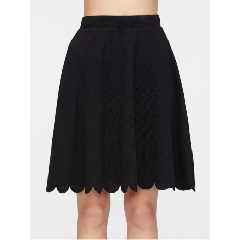 Elastic Waist Scallop Hem Textured Skirt