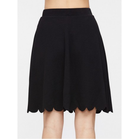 Elastic Waist Scallop Hem Textured Skirt