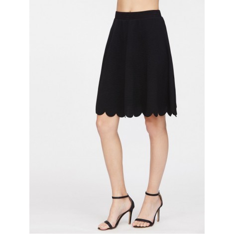 Elastic Waist Scallop Hem Textured Skirt