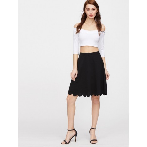 Elastic Waist Scallop Hem Textured Skirt