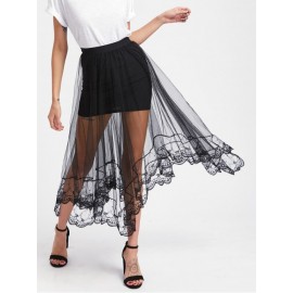 Hanky Hem Sheer Mesh Overlay Skirt