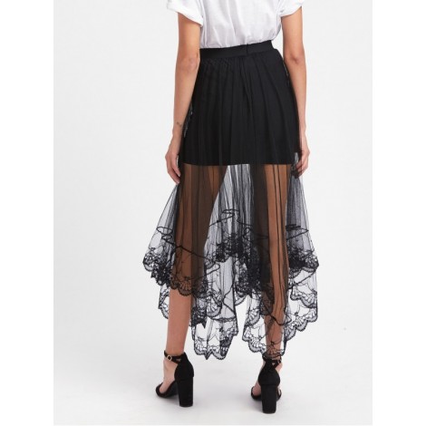 Hanky Hem Sheer Mesh Overlay Skirt