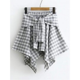 Tie Waist Grid Asymmetrical Skirt