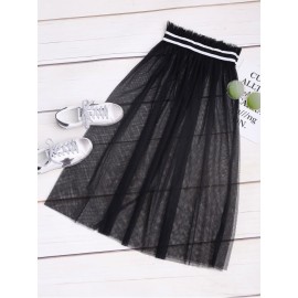 Contrast Tape Frill Waist Mesh Skirt