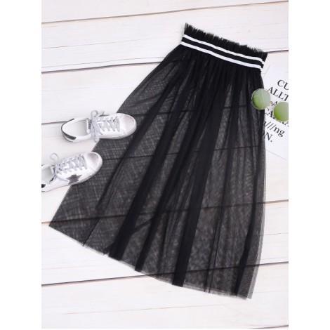 Contrast Tape Frill Waist Mesh Skirt