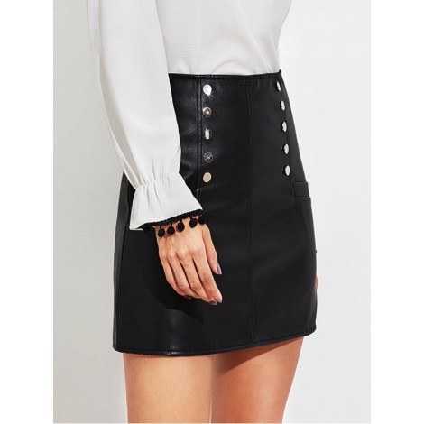 Faux Leather Zip Back Skirt