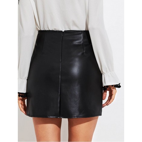 Faux Leather Zip Back Skirt