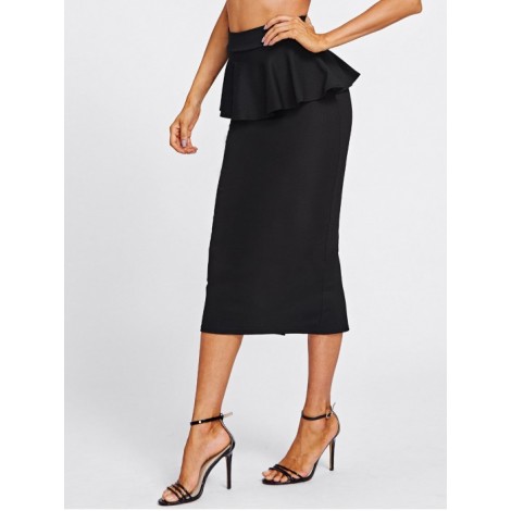 Slit Back Peplum Skirt