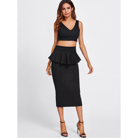 Slit Back Peplum Skirt