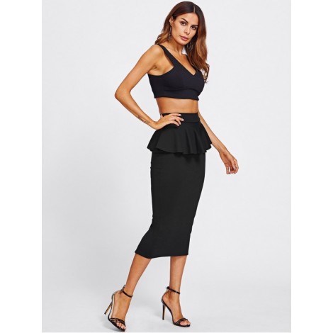 Slit Back Peplum Skirt