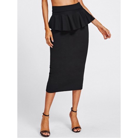 Slit Back Peplum Skirt