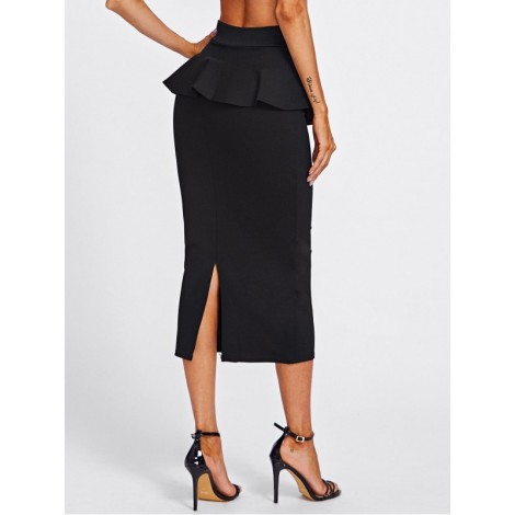 Slit Back Peplum Skirt