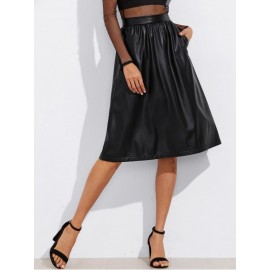 Exposed Zip Back Faux Leather Skirt