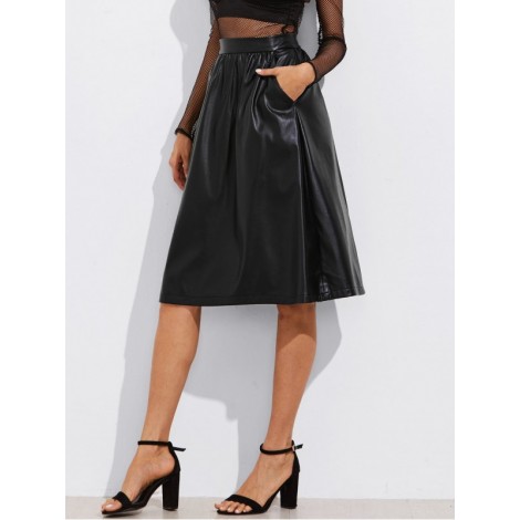 Exposed Zip Back Faux Leather Skirt