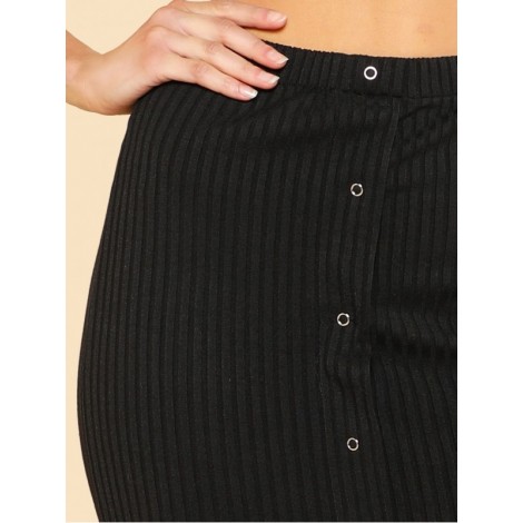 Button Up Ribbed Pencil Skirt