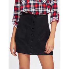 Patch Pocket Front Button Up Skirt