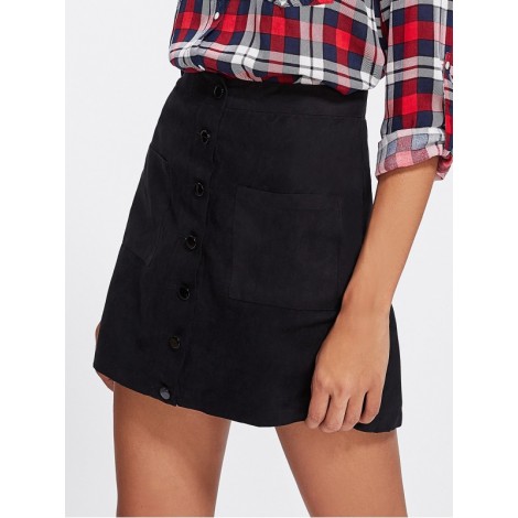 Patch Pocket Front Button Up Skirt