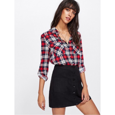 Patch Pocket Front Button Up Skirt