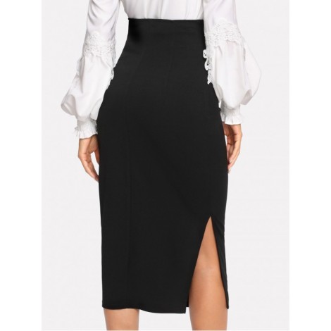 Grommet Lace Up Split Midi Skirt