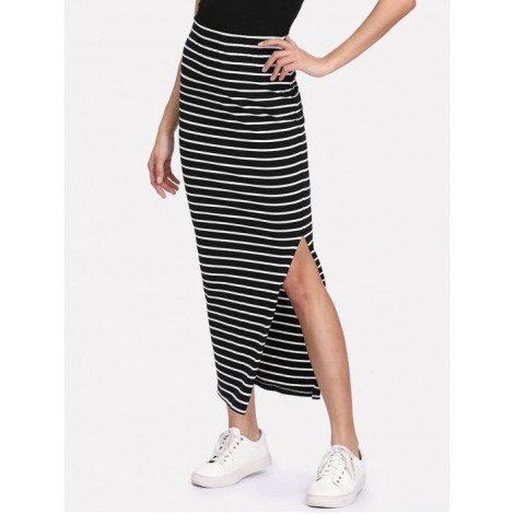 Slit Side Striped Skirt