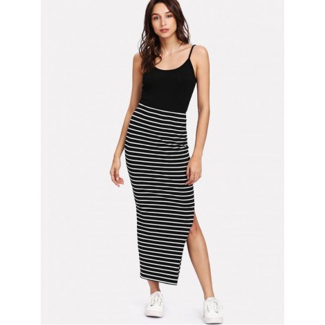 Slit Side Striped Skirt