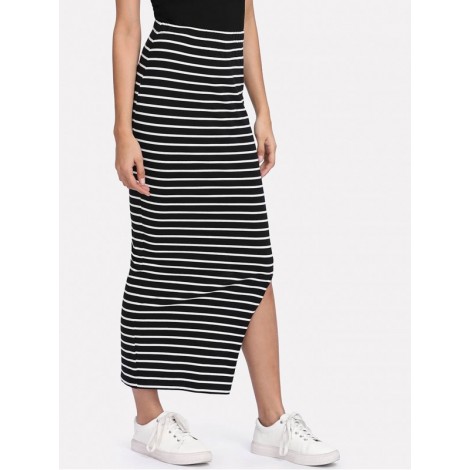 Slit Side Striped Skirt