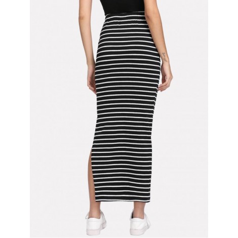 Slit Side Striped Skirt