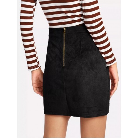 Zip Back Suede Skirt