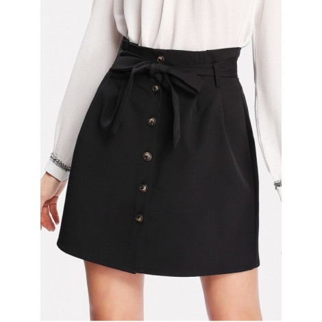 Self Belt Button Up Skirt