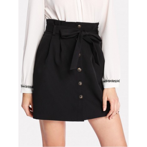 Self Belt Button Up Skirt