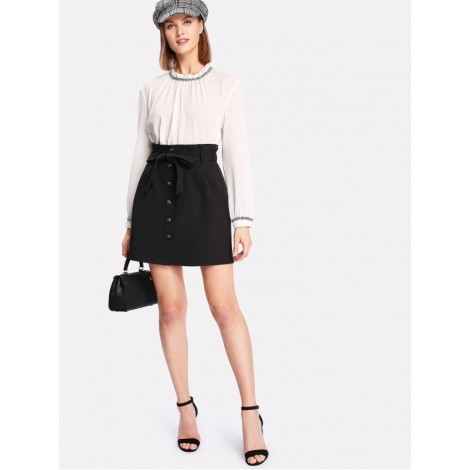 Self Belt Button Up Skirt