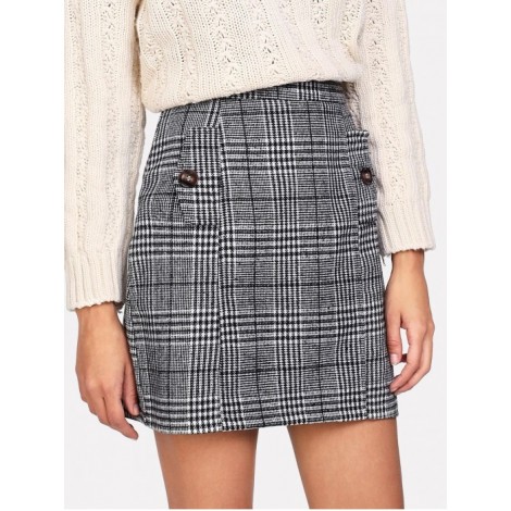 Zip Back Wales Check Skirt