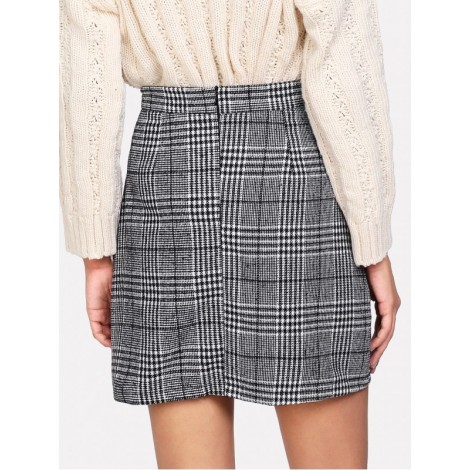 Zip Back Wales Check Skirt