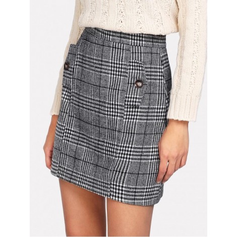 Zip Back Wales Check Skirt