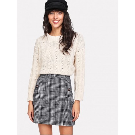 Zip Back Wales Check Skirt