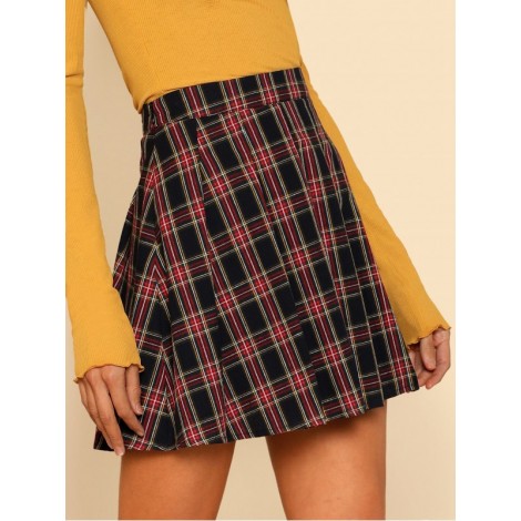 Box Pleated Checked Skirt