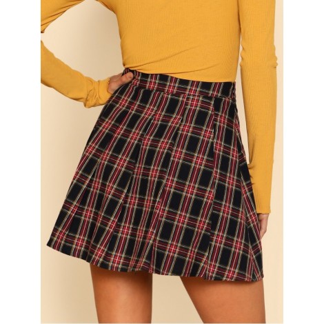 Box Pleated Checked Skirt