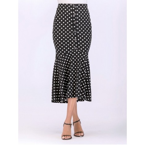 Button Polka Dot Skirt