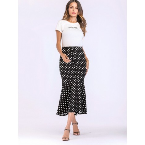 Button Polka Dot Skirt