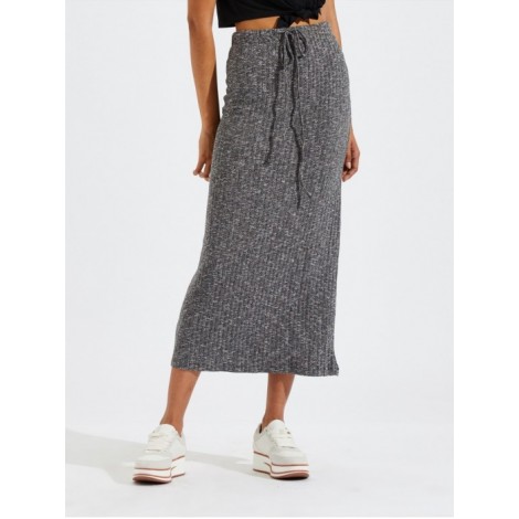 Drawstring Waist Marled Pencil Skirt