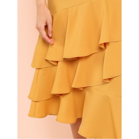 Layered Ruffle Hem Asymmetrical Skirt