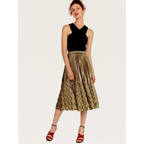 Elastic Waist Pleated Skirt